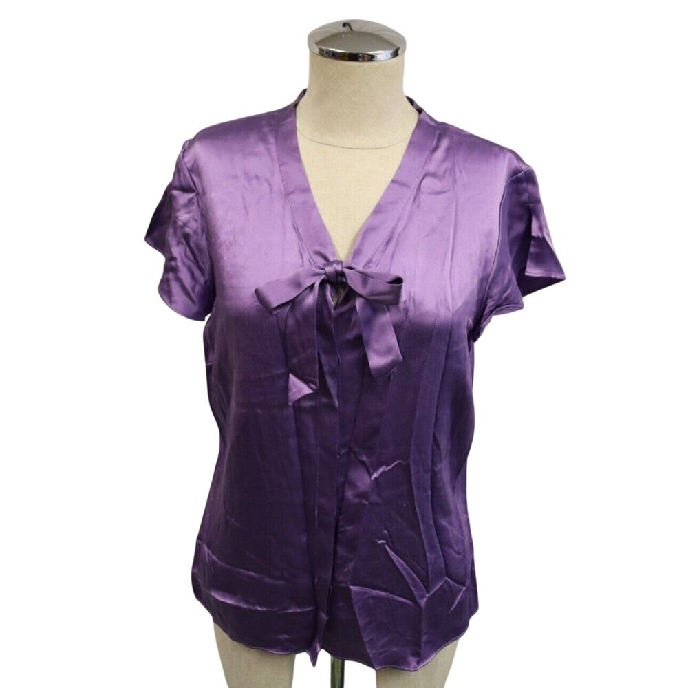Tesori Purple Top Medium Short Sleeves 100% Silk (56)